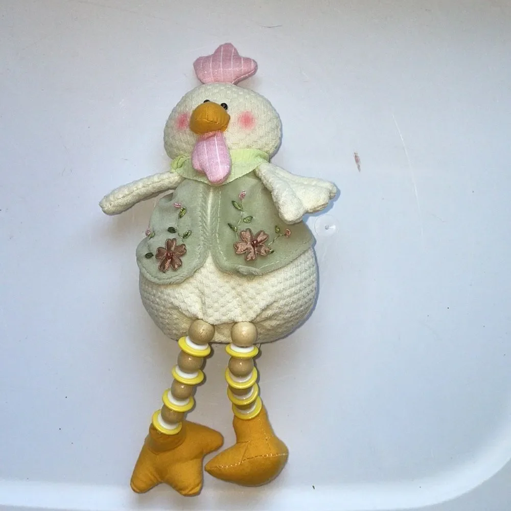 NWT Lee & Lee soft chicken pink &‎ green with wooden bead legs